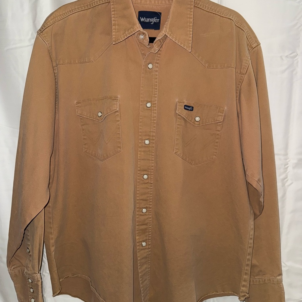 Wrangler Tan Casual Button Down Shirt Long Sleeve